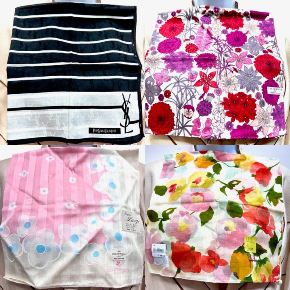 BUNDLE 4: YSL-COURREGES-LIBERTY-SHILLA Scarf/Lg Handker Cott/Silk 24" - 22"(93) - Picture 2 of 16